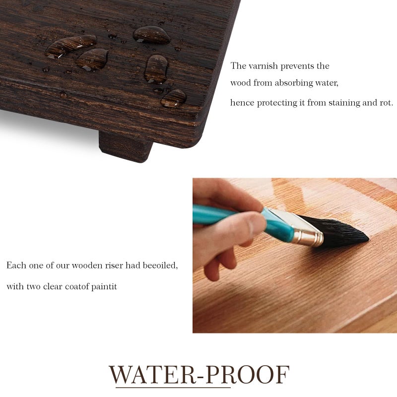 zoocatia Small Wood Tray Pedestal Stand Farmhouse Bathroom Decor Decorative Wooden Riser Kitchen Soap Dish Holder for Vanity  Counter  Sink  Large 11.8"" x 7"" - Dark Brown - Image 3